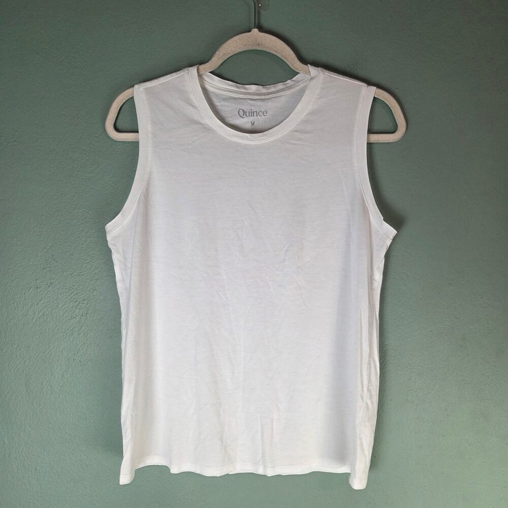 Quince Womens Medium White Cotton Modal Muscle Tank Top Sleeveless Minimalist